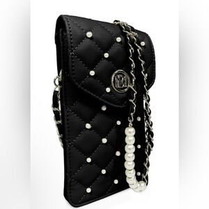 NWT Badgley Mischka Black Pearls Strap Phone Case